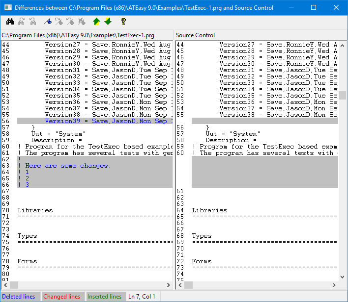 Use Diff to show the difference between the revision and the version you have